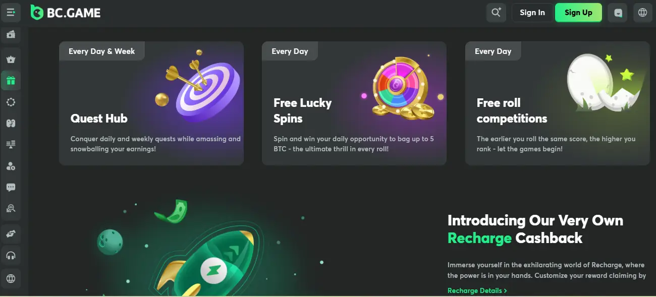 CCN.com screenshot of BC.Game current promotions
